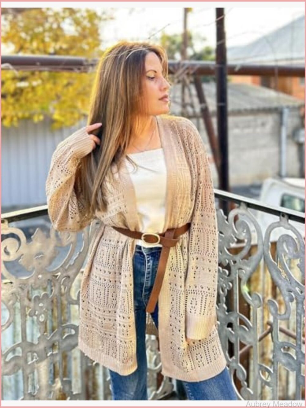 Crochet Knit Cardigan Lightweight Boho Long Sleeve Open Front - Picture 5 of 7